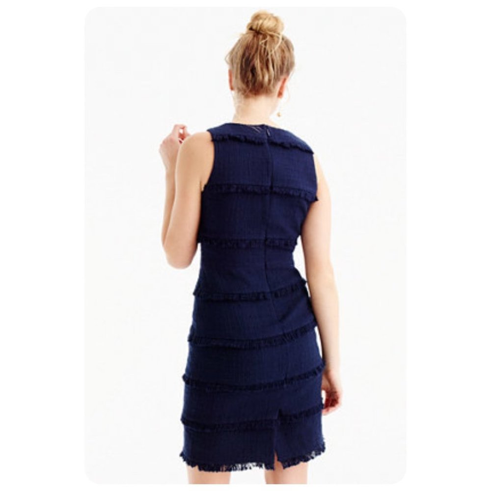 J. Crew Navy Blue Fringy Tweed Sleeveless Sheath Dress sz 8 - Picture 3 of 8